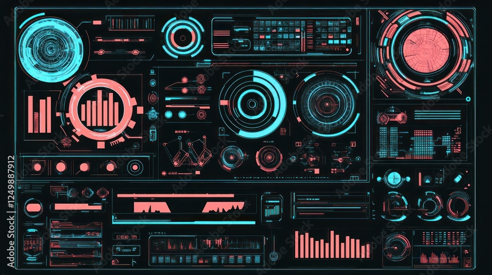 Poster futuristic hud interface design with intricate data visualization elements