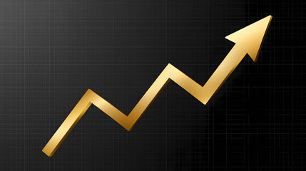 Gold up arrow success isolated on transparent background, golden economy stock profit chart icon. Gilded Opulence. Illustration