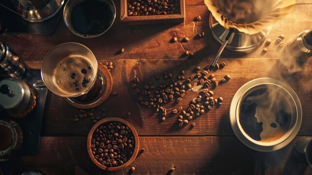 Coffee Lover's Dream: A Delightful Flat Lay of Coffee Bar Essentials for Brewing the Perfect Cup of Joe