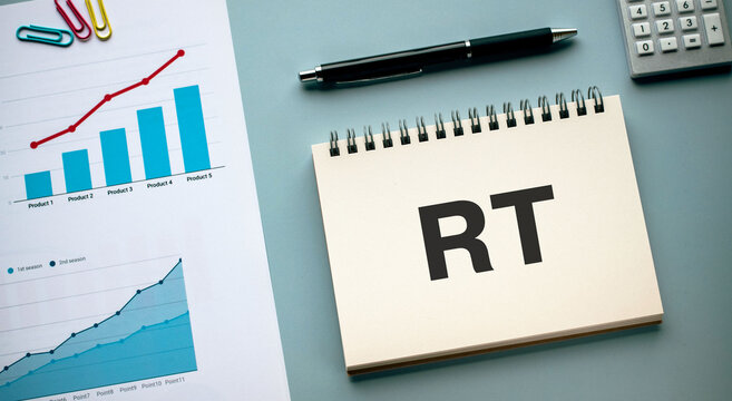 There is notebook with the word RT. It is an abbreviation for Retweet as eye-catching image.