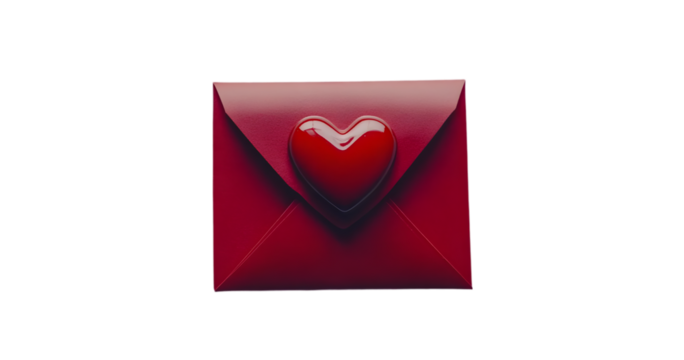 Red Envelope with a Glossy 3D Heart Seal on a Light Background, Representing Love, Romance, and Valentine's Day Greetings