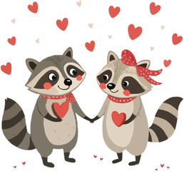 Obraz premium Raccoons Couple valentine’s day