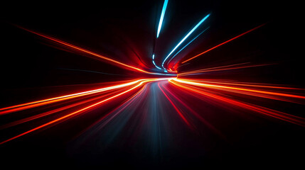 A dynamic red light streaks across a black background, symbolizing speed and technological advancement. This motion blur captures the essence of rapid movement, chaos, and futuristic energy.


