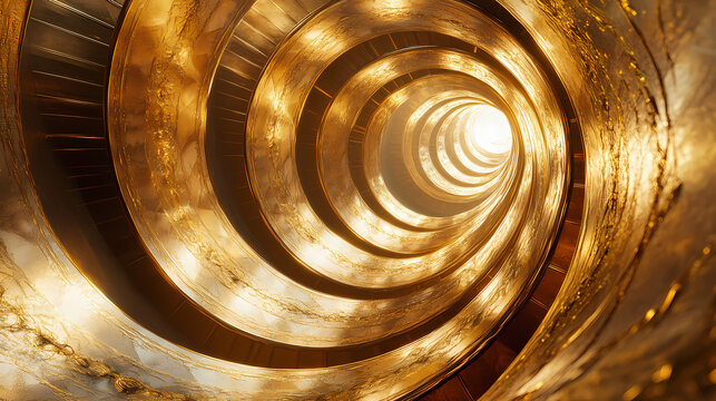 The gilded spiral architecture features exquisite golden patterns gracefully ascending, reflecting luxury and creativity in a contemporary interior. Gilded Opulence. Illustration