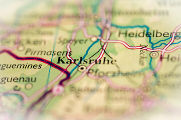 Karlsruhe, Germany highlighted on a world map.