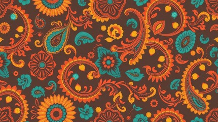 Vibrant Paisley Floral Pattern Seamless Design Textile Print