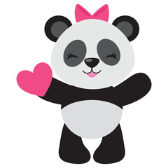 Cute  Valentine panda bear girl vector cartoon illustration