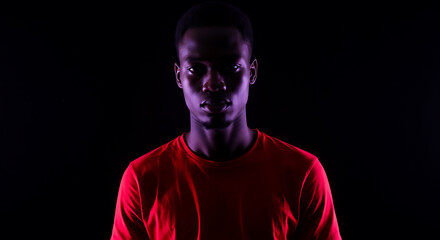 Obraz premium Focused Black Man In Red T-Shirt Studio Portrait