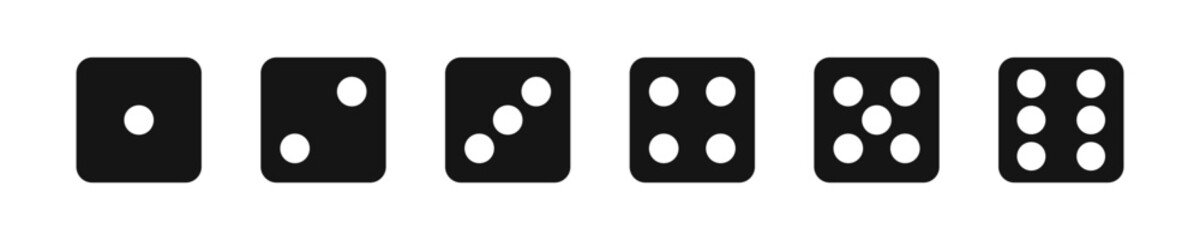 Game dice.Gaming dice icons.. Dice from one to six. Dices Vector illustration. Monochrome dices