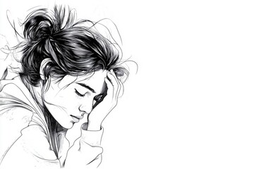 Sketch of a Woman Resting Her Head