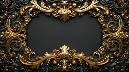 Elegant baroque style wooden frame with intricate carvings and gilded details, gilded, baroque, luxury. Gilded Opulence. Illustration