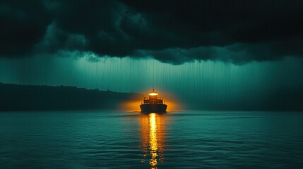 Obraz premium Vessel Sailing Through Dark Stormy Waters