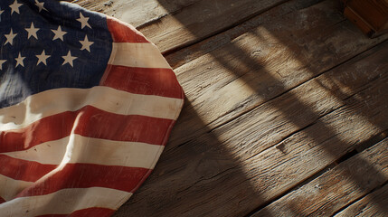 American Flag Draped on Weathered Wood Evoking Patriotism and History