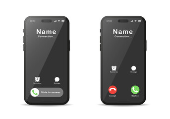 Smartphone call mockup. Accept and decline phone call. Phone call. Call screen design. UI UX Incoming callscreen