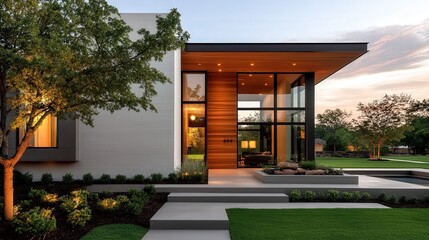 contemporary modern house,  front door concert and wood