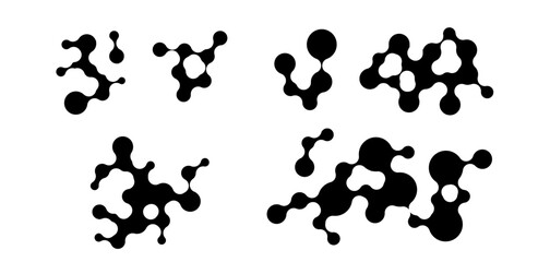 Fototapeta premium flat liquid bubbles on black background. Concept of future science: floating morphing spheres, molecular elements or nanoparticles. vector eps