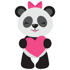 Cute  Valentine panda bear girl vector cartoon illustration