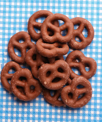 chocolate pretzels german on a traditional checkered napkin