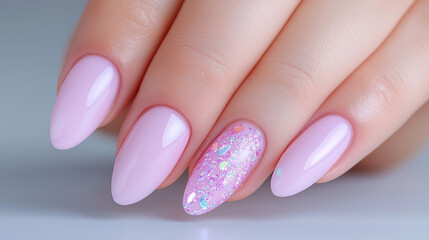 Elegant pastel pink manicure with glitter accent nails showcasing modern nail art techniques generated  AI