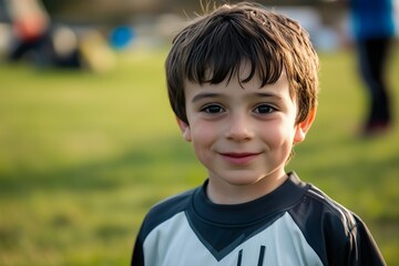 Young boy smiling during a sports practice session