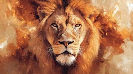 Majestic lion portrait, savanna background, wildlife art, nature print