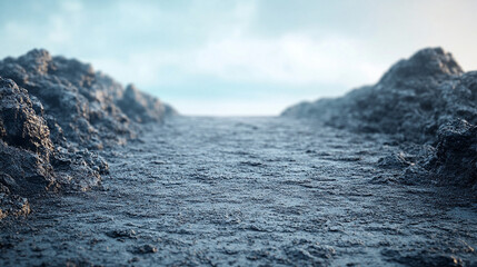 The vast, desolate plains at the bottom of the Mariana Trench evoke mystery and isolation Fine sediments cover the rocky terrain creating an eerie atmosphere A deep unknown world untouched and silent
