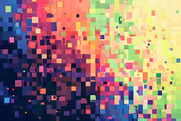 Fototapeta premium Vibrant Retro Pixel Art Design with Colorful Geometric Patterns and Blocky Aesthetic