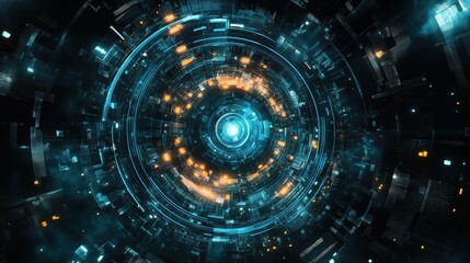 Fototapeta premium A digital hologram of virus, The futuristic dark background.