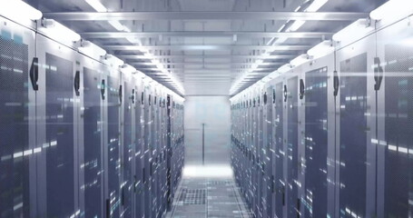 Modern data center with rows of servers and advanced technology infrastructure