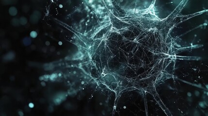 A digital hologram of virus, The futuristic dark background.