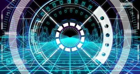 Image of scope scanning over digital mountains on black background