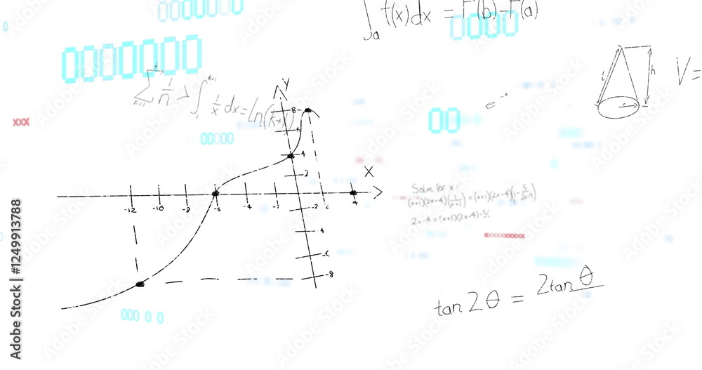 Poster image of mathematical data processing over white background