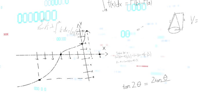 Image of mathematical data processing over white background - Powered by Adobe