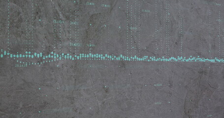 Image of financial data processing on grey background