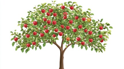 Abundant red apples on tree, orchard background, healthy harvest, food imagery
