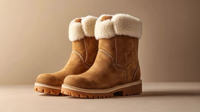 cozy shearling-lined boots in tan suede on light ivory background