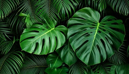 Exotic Jungle Leaves & Monstera &ndash; Trendy, bold green foliage with copy space