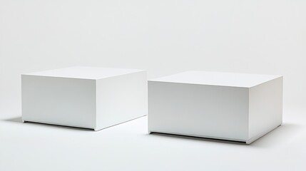 Fototapeta premium Two white cubic structures resting on a white surface
