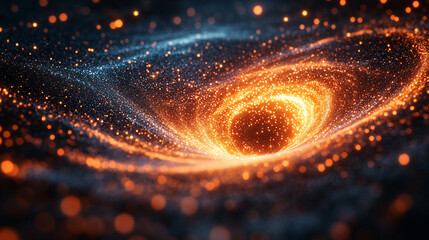 A vibrant digital vortex of particles and light swirls energetically, symbolizing futuristic technology, data flow, and dynamic energy in a colorful modern style with ample space for text.

