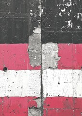 Weathered Painted Wall with Black, Red, and White Peeling Layers and Cracks
