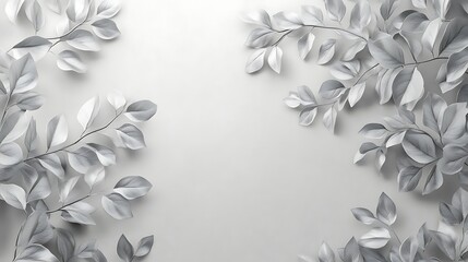 Obraz premium Silver Leaf Branches Frame White Background