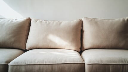 Fototapeta premium A sleek, minimalist sofa with soft textures and neutral tones, perfectly complementing a modern living room aesthetic.