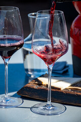 Wine making on bodegas wineries on volcanic soils of Mount Teide in Tacoronte-Acentejo wine region on Tenerife, Canary islands vacation, Spain, tasting of red listan negro grape wine