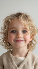 Portrait of a Smiling Young Girl with Curly Hair in Natural Light