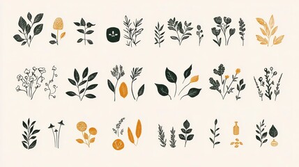 Floral vector set with decorative elements and nature-inspired designs
