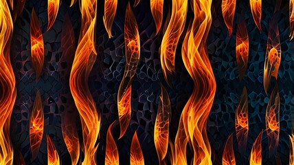 A modern fire-inspired pattern with geometric flame shapes and glowing effects