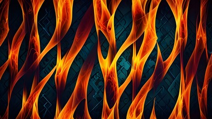 A modern fire-inspired pattern with geometric flame shapes and glowing effects
