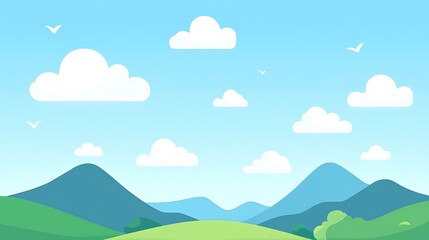 Fototapeta premium Serene Landscape Featuring Rolling Hills and Fluffy Clouds