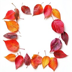 Autumn Leaves Frame Showcasing Vibrant Fall Foliage Isolated on White