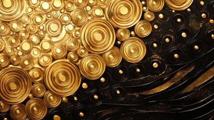 Elegant Abstract Gold and Black Circular Pattern for a Luxurious Background